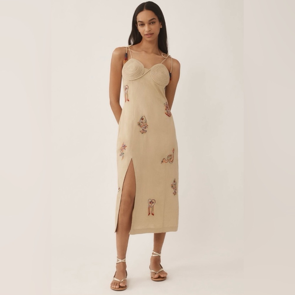 Farm Rio x Anthropologie Embroidered Linen Blend Dress Size XXS NWT